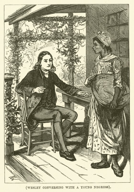 若い黒人女性と会話するウェスリー（エングレーヴィング） 作： 英語学校