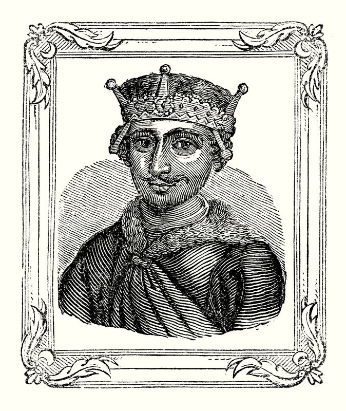 ウィリアム・ルーファスは1056年に生まれ、1087年に戴冠し、1100年に殺された（エングレーヴィング）。 作： 英語学校