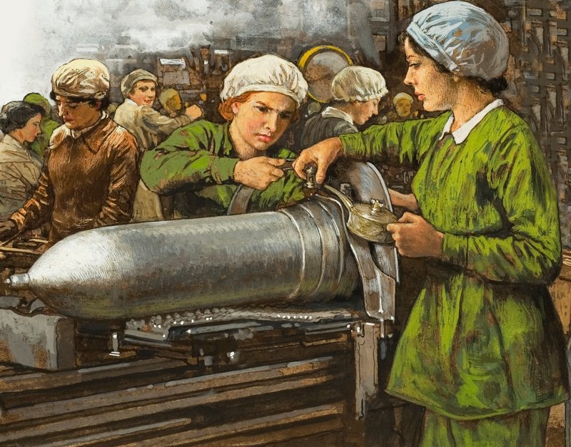 第一次世界大戦の軍需工場で働く女性