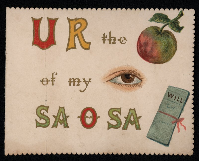 "You are the apple of my eye", グリーティングカード。(chromolitho) 作： 英語学校