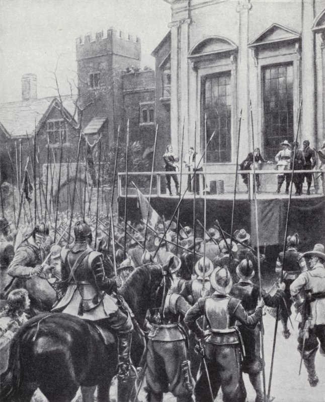 1649年1月30日、ロンドン、ホワイトホールの宴会場の外で行われたチャールズ1世の処刑（リトグラフ版 作： アーネスト（後）クロフト