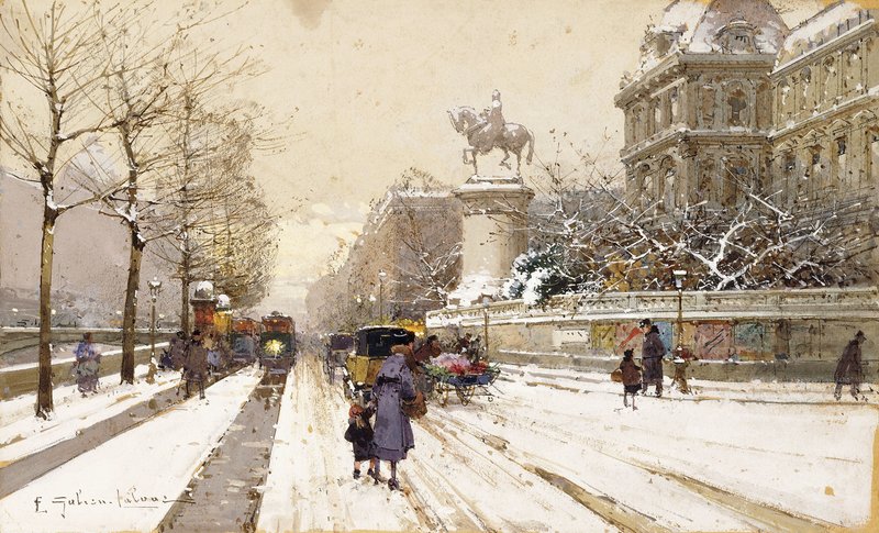 ガブリエル・ドーショ、パリの生活、希少画集画、新品額付 Eugene_(1854_1941)