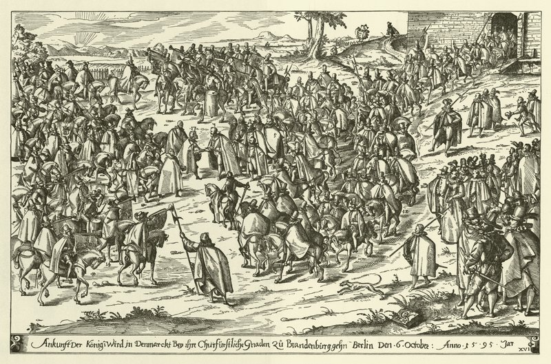 1595年10月6日、ブランデンブルクの選挙人であるジョン・ジョージを訪問して、ベルリンにデンマーク国王クリスチャン4世が到着 作： ヨーロピアンスクール