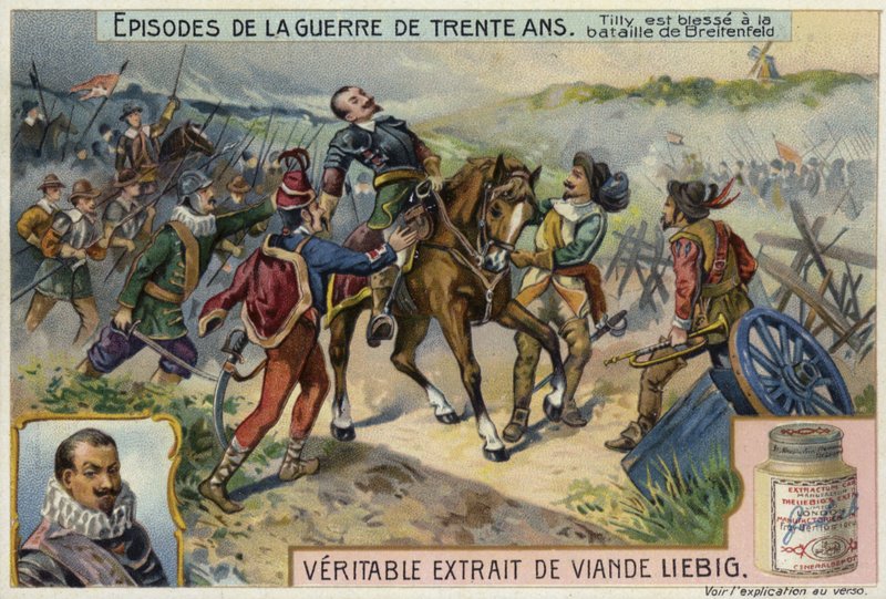 ティリー伯は1631年のドイツ、ブライテンフェルトの最初の戦いで負傷 作： ヨーロピアンスクール
