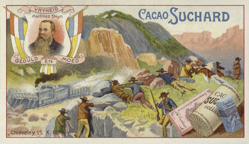 1899年10月15日、南アフリカのチーブリー、イギリスの装甲列車を攻撃するボーアーズ、ボーア戦争 作： ヨーロピアンスクール