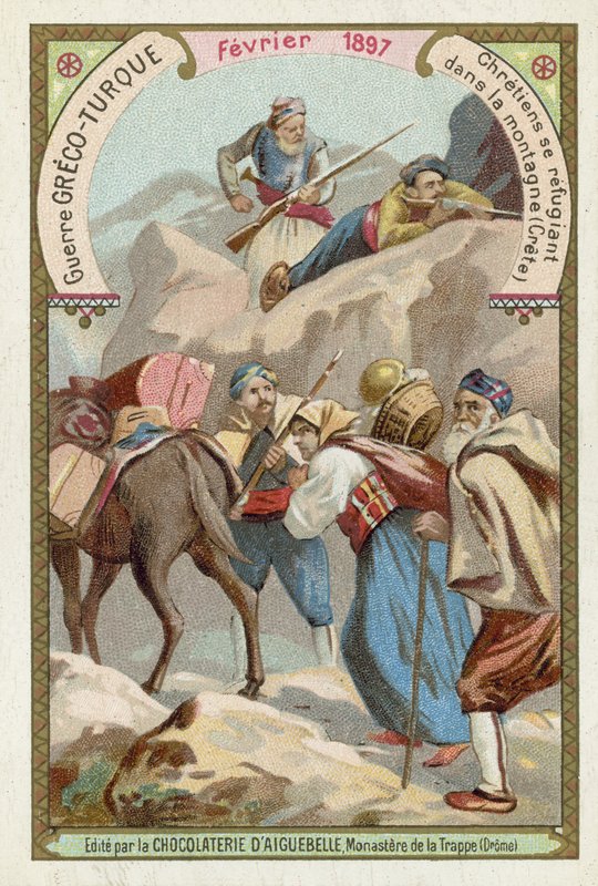 1897年2月、グレコトルコ戦争、クレタの山に避難を求めるクリスチャン 作： ヨーロピアンスクール
