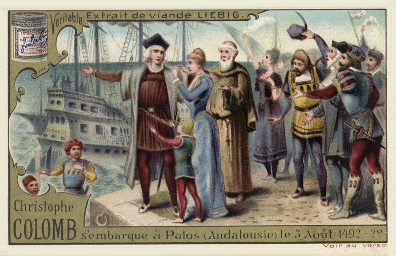 クリストファーコロンバスは1492年8月3日、スペインのパロスにある新世界への航海に乗り出します。 作： ヨーロピアンスクール