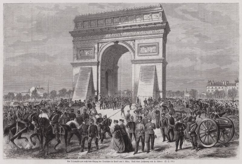 普仏戦争で勝利を収め、パリの凱旋門に立つドイツ兵（1871年3月2日）（彫刻作品 作： ヨーロピアンスクール