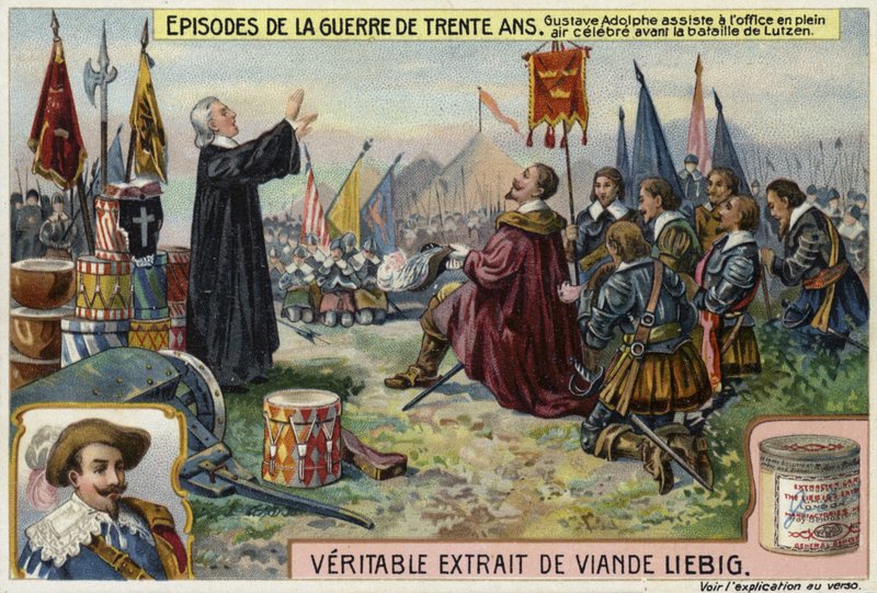 スウェーデンのグスタフアドルフス、1632年のドイツ、リュッツェンの戦いの前の野外サービスに参加 作： ヨーロピアンスクール
