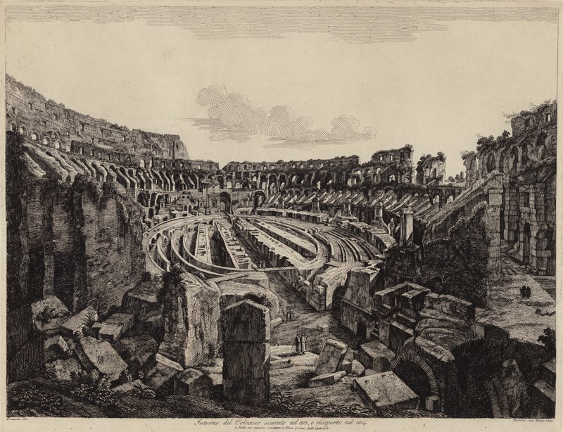 1813年に発掘され、1814年に開場したローマのコロッセオの内部（エングレービング 作： ヨーロピアンスクール
