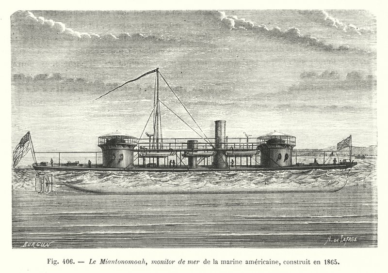 1865年に建造された米海軍のシーモニター「ミアントンモアー」（彫刻 作： ヨーロピアンスクール