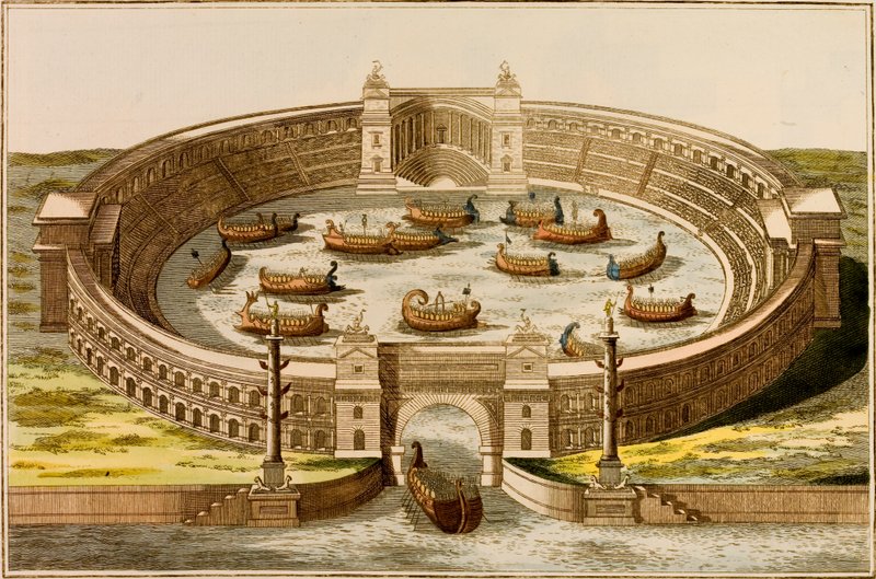 古代ローマで市民の娯楽として海戦の舞台となった建物「ナウマキア」（カラー図版 作： ヨーロピアンスクール