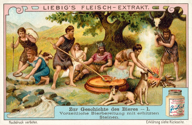 熱した石を使った先史時代のビール製造（クロモリト 作： ヨーロピアンスクール