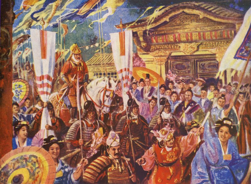 頼朝、将軍になる、AD1192（カラーリトグラフ） 作： ヨーロピアンスクール