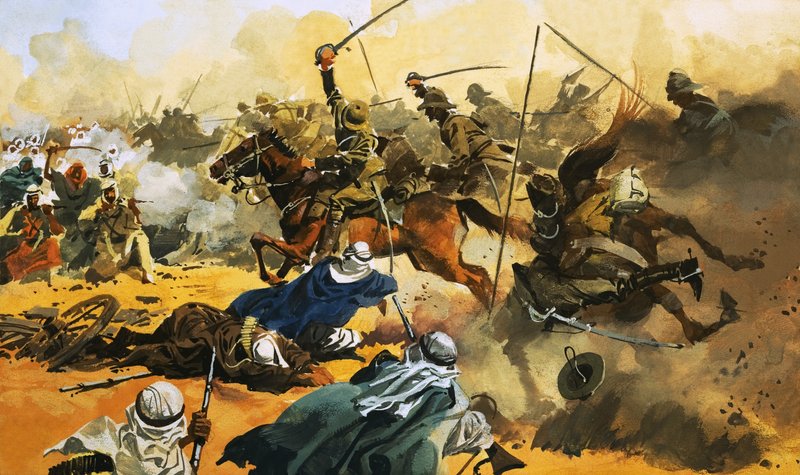 1897年、アラブの拠点オムドゥルマンとの戦いを指揮する第21槍騎兵隊 作： フェルディナンド・タッコーニ