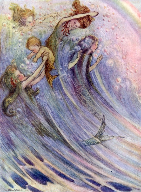 遊ぶ人魚たち（カラーリトグラフ） 作： フローラ・ホワイト