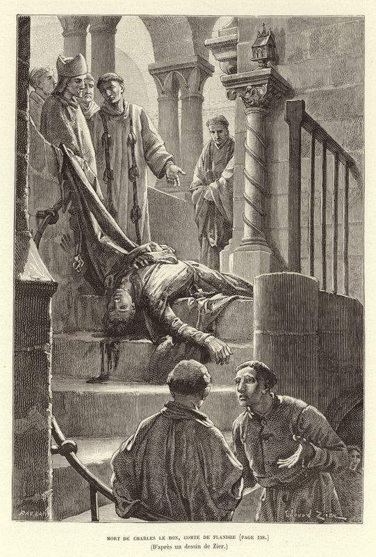 Mort de Charles le Bon, Comte de Flandre.フランドル伯爵シャルル善良なる者の殺人、ブルージュ 作： Francois Edouard（後）Zier