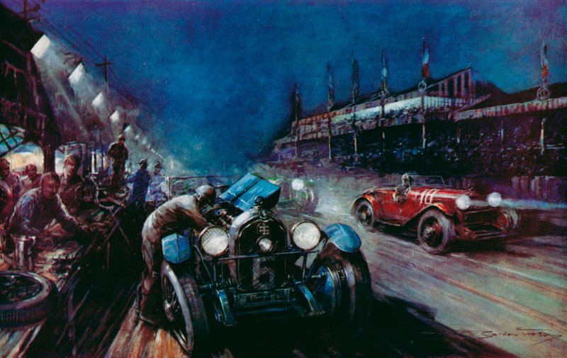 ル・マン 24 時間レースの夜間走行中にピットで補給する成功したロレーヌ・ディートリッヒ車の 1 台 (色リソ) 作： フレデリックゴードン（後）クロスビー