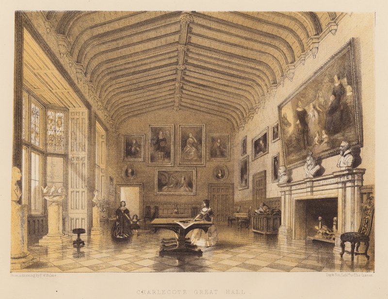 Charlecote Great Hall (アクアティント) 作： フレデリック・ウィリアム・ハルム