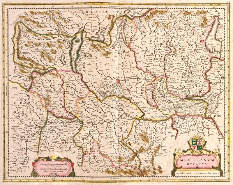ミラノの公爵夫人の地図（イタリア）（銅版画