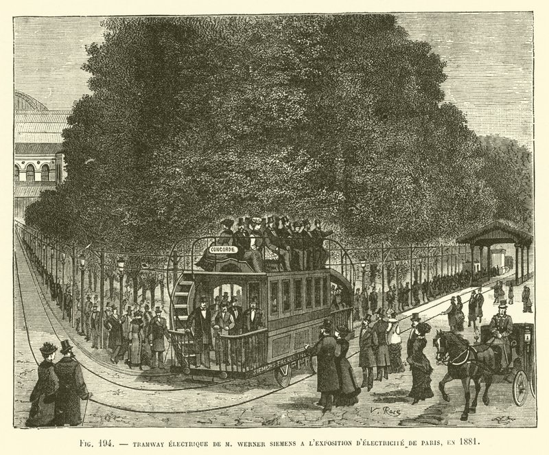 1881年にパリで開催されたDElectricite De ParisでのMヴェルナーシーメンスによる路面電車エレクトリック 作： フランス語学校