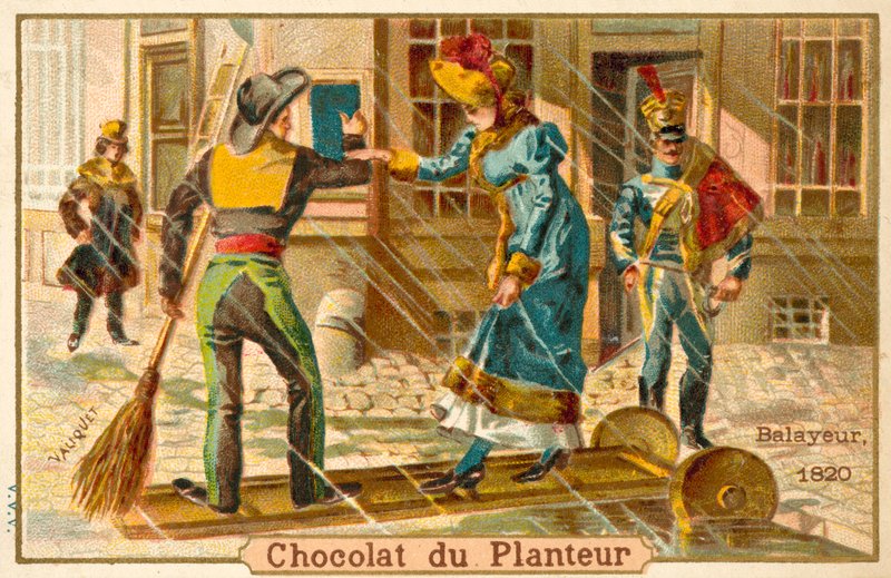 歩道橋を使用する女性、1820年 作： フランス語学校