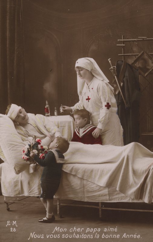 負傷した父親、WW1に明けましておめでとうございます 作： フランスの写真家