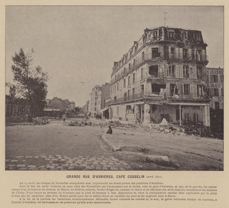 1871年4月、パリ・コミューン、グランド・リュード・ダスニエール、カフェ・コッセリン（モノクロ写真 作： フランスの写真家