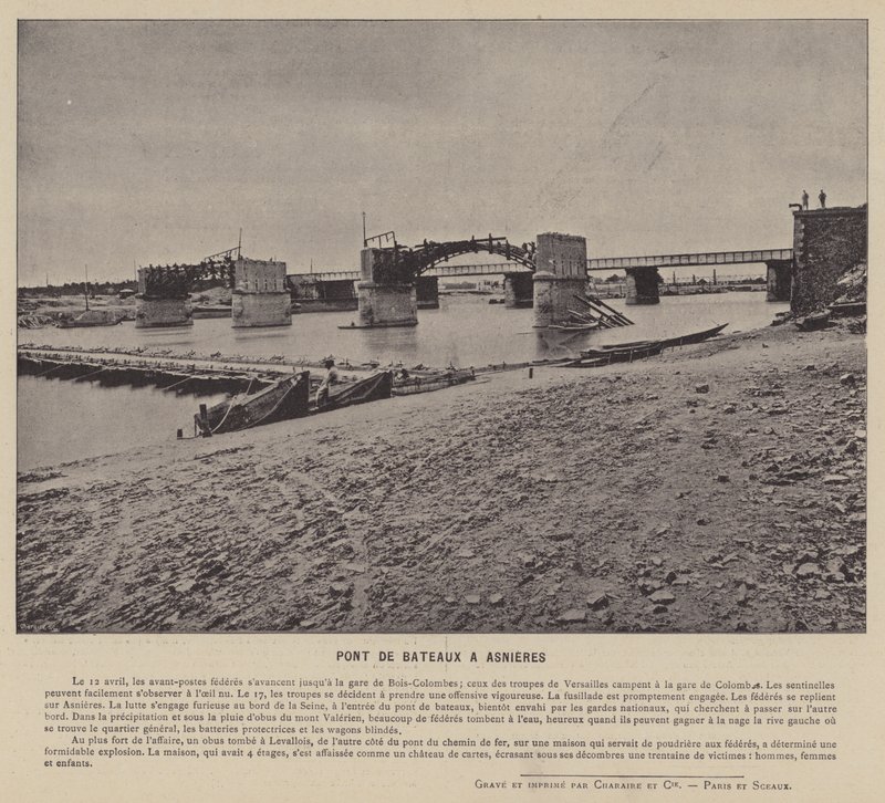 パリ・コミューン、Pont De Bateaux A Asnieres (モノクロ写真) 作： フランスの写真家