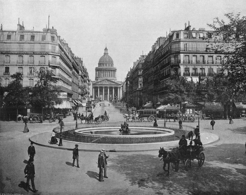パリ - メディシス広場、スフロ通り、パンテオン（白黒写真 作： フランスの写真家