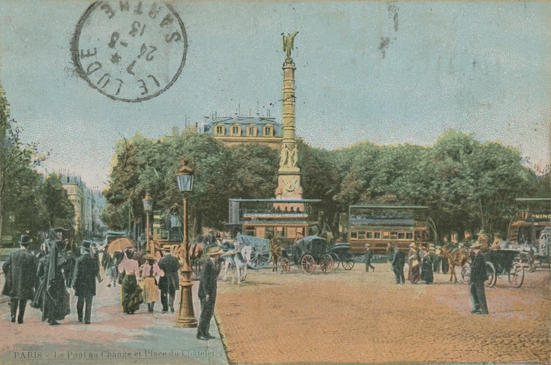 パリ-ポンオーチェンジとシャトレ広場。 1913年に送られたはがき。 作： フランスの写真家
