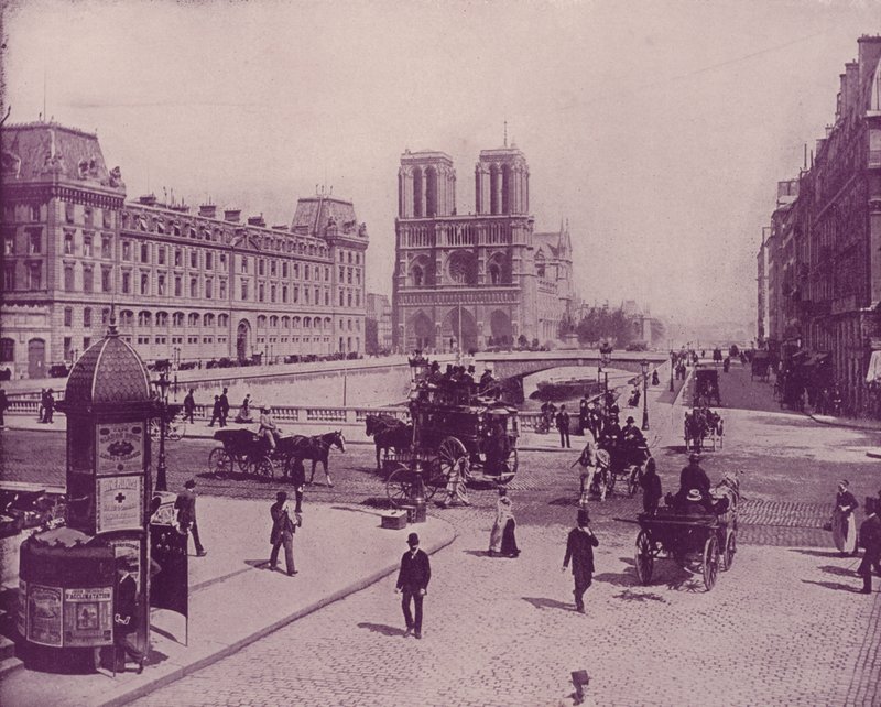 パリポンサンミッシェルとノートルダム寺院（モノクロ写真 作： フランスの写真家