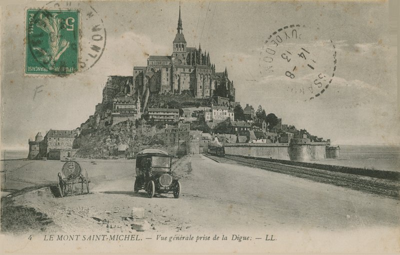 1913年に発送されたノルマンディーのモンサンミシェルのポストカード 作： フランスの写真家