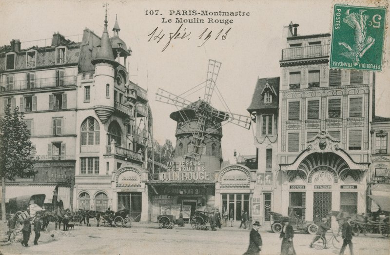 1913年に送付されたパリのムーランルージュのポストカード 作： フランスの写真家