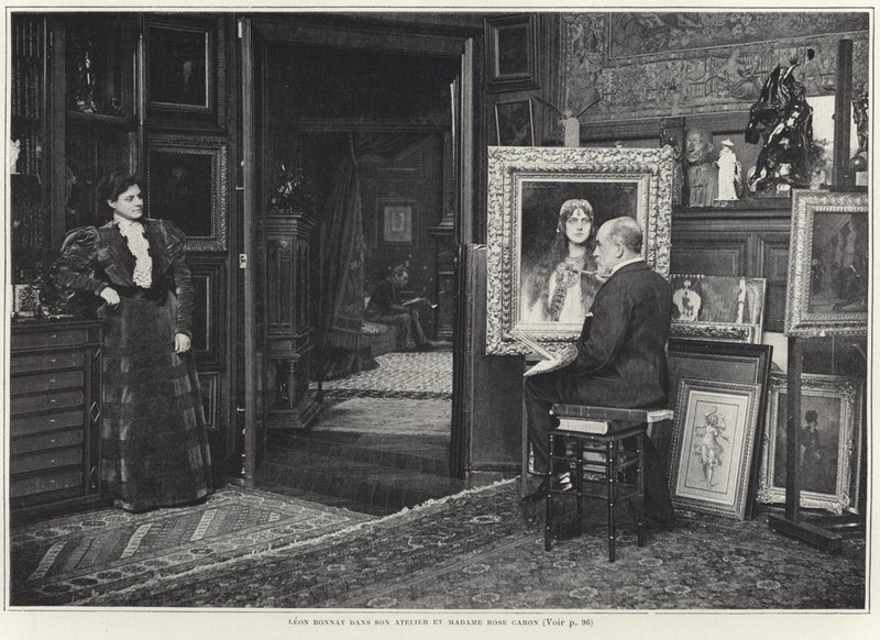 レオン・ボナによって描かれた彼女の肖像画を持っているローズキャロン 作： フランスの写真家