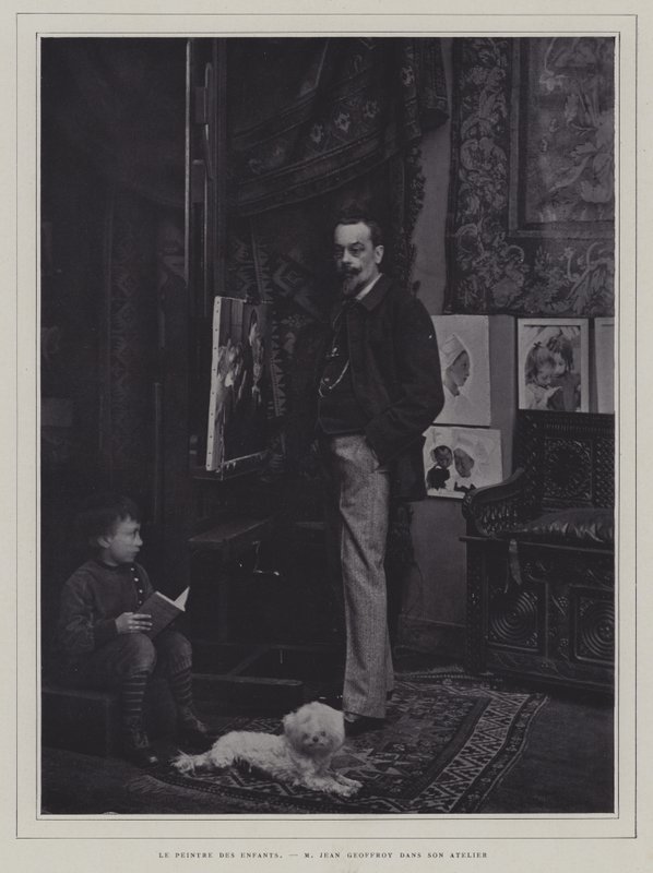 子供の画家。フランスの画家、ジャン・ジェフロイのアトリエ（モノクロ写真 作： フランスの写真家