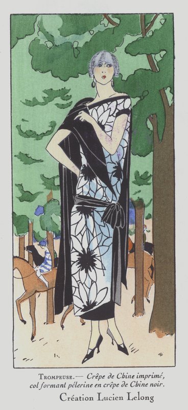 レースでの一日-デザイナー、ルシアン・ロングによる1920年代の女性ファッション（カラーリトグラフ） 作： フランス語学校
