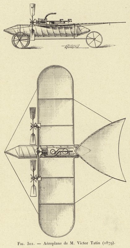 M.ビクター・タタンの飛行機（1879年）（エングレービング 作： フランス語学校