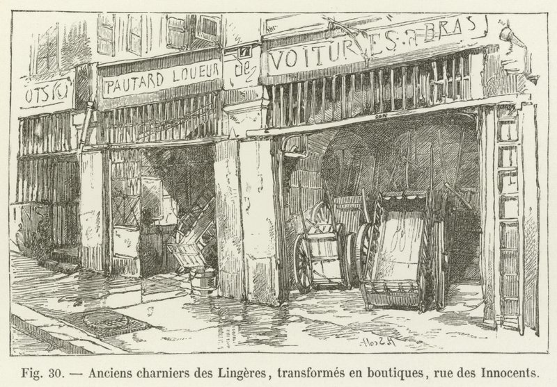 元リンゲレスの大量墓、お店に変身、rue des Innocents 作： フランス語学校