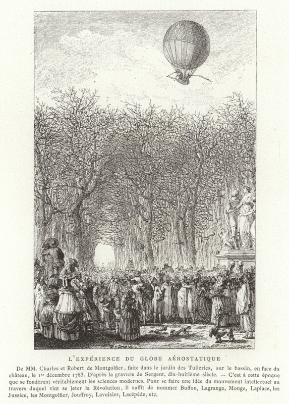 1783年12月1日、パリのモンゴルフィエ兄弟の空中グローブの上昇 作： フランス語学校