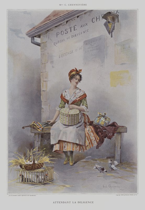 Attendant la Diligence (Waiting for the Stagecoach) (カラーリトグラフ) 作： フランス語学校