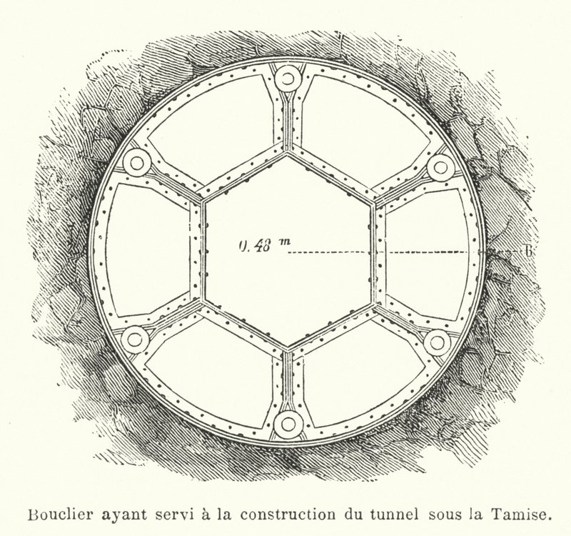 テムズトンネル建設に使われた盾（彫刻 作： フランス語学校