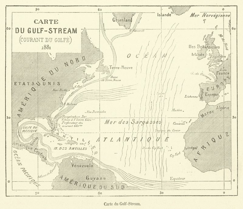 ガルフ・ストリームの地図（彫刻 作： フランス語学校