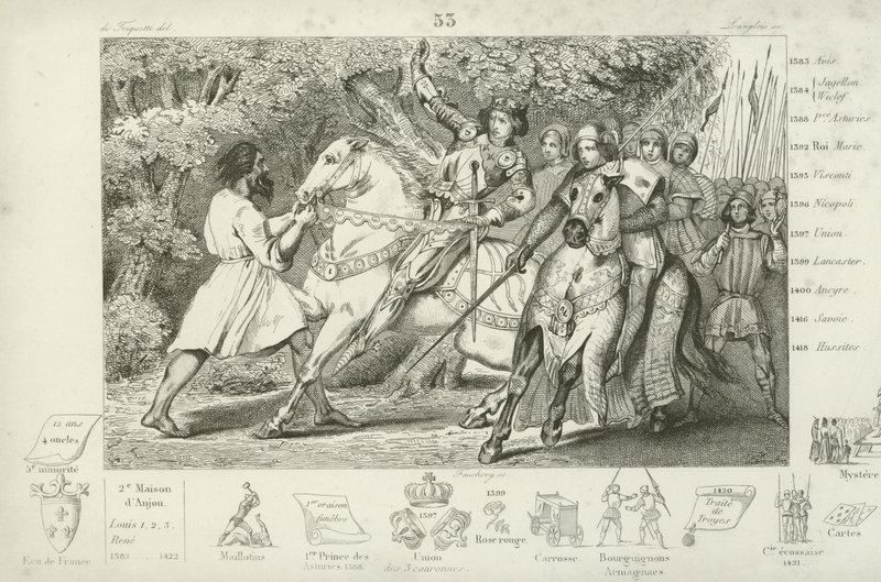 フランスのシャルル6世は1392年、アンジェ近くの森での待ち伏せを警告されています。 作： フランス語学校