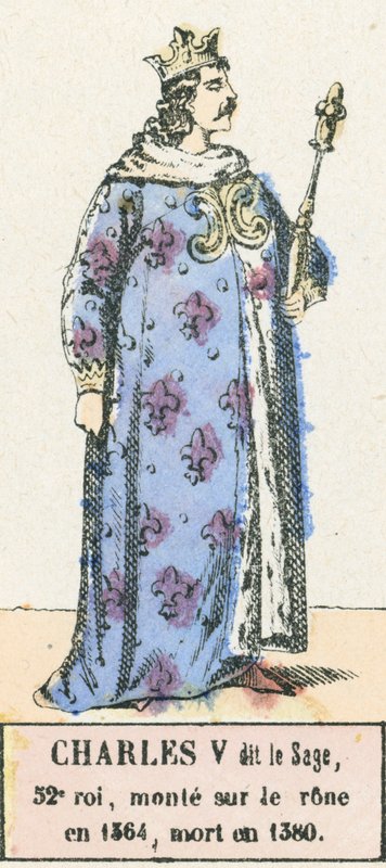 第52代王シャルル5世、1364年に即位、1380年に死去（彩色済み彫刻 作： フランス語学校