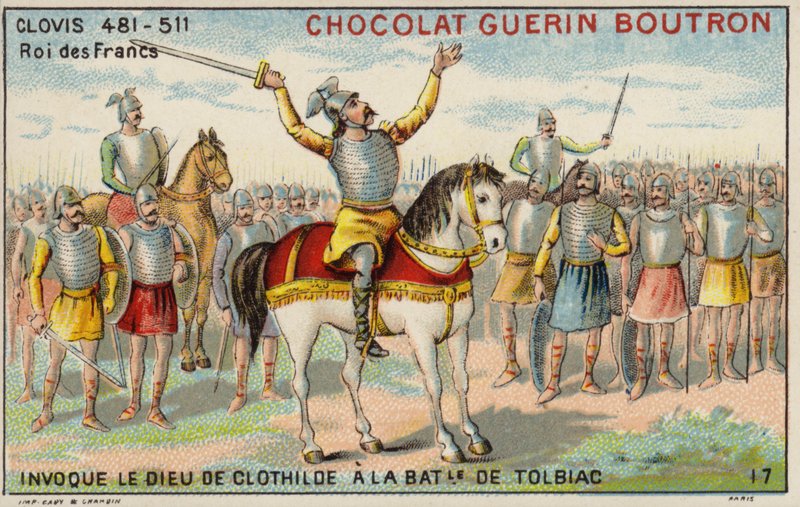 トルビアックの戦いでクロティルデの神を呼び出すクローヴィス1世、496年（クロモリト 作： フランス語学校