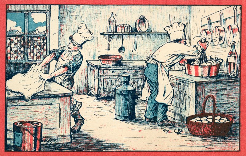厨房で働く料理人たち（クロモリト 作： フランス語学校