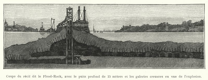 洪水の岩の断面図、深さ15メートルの立坑と彫刻ギャラリー 作： フランス語学校