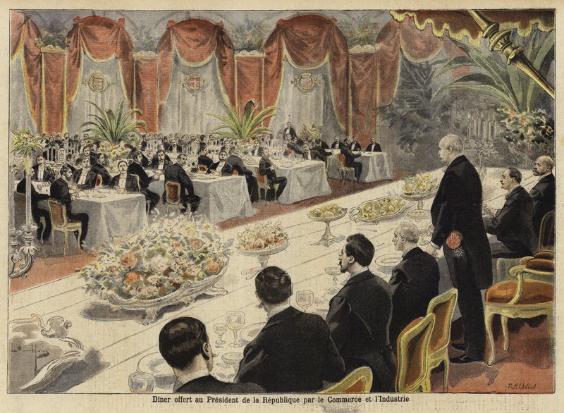 1897年のパリブルスでのフランスの商工業のリーダー向けディナー 作： フランス語学校