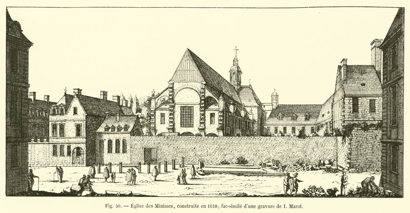 1610年に建てられたミニーム教会。 Iマロットによる彫刻のファクシミリ 作： フランス語学校